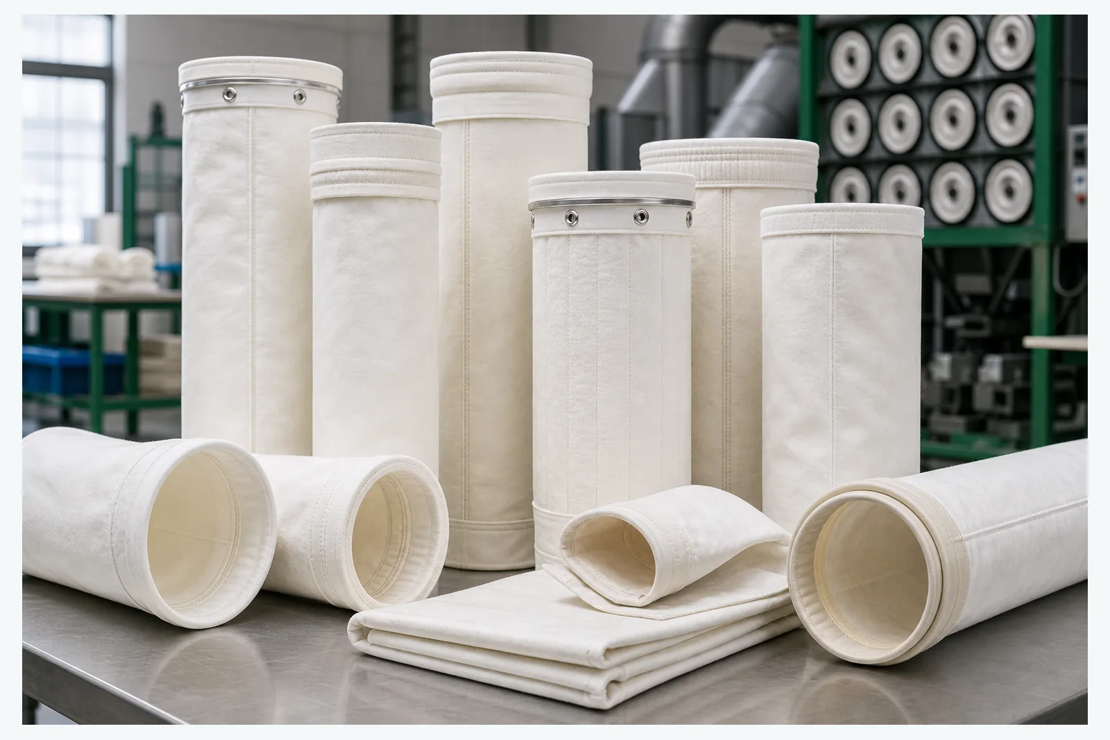 Aramid filter bags installed in a high temperature baghouse dust collector maintenance scene