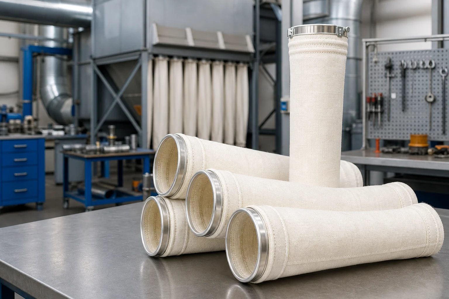 Snap band fiberglass filter bag for high temperature pulse jet baghouse