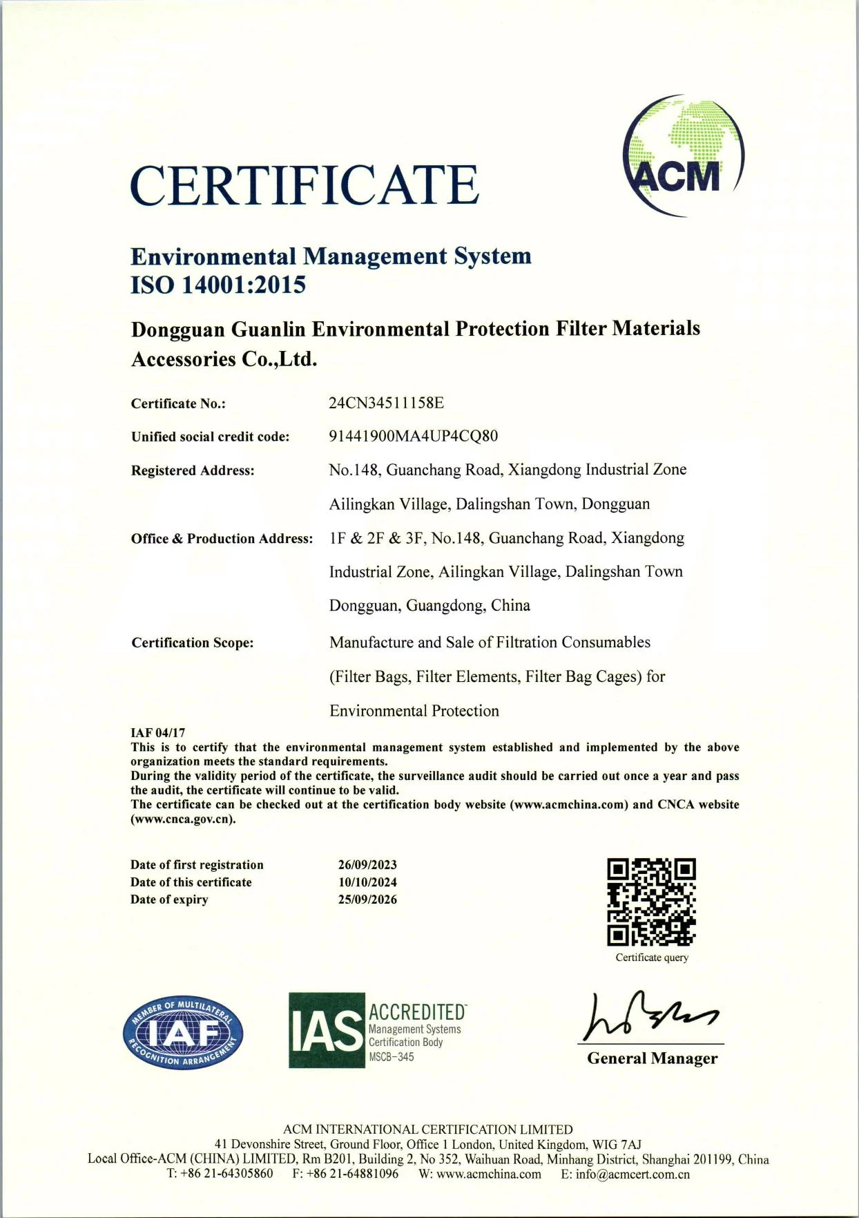 Environmental Management System ISO 14001:2015 first-page preview