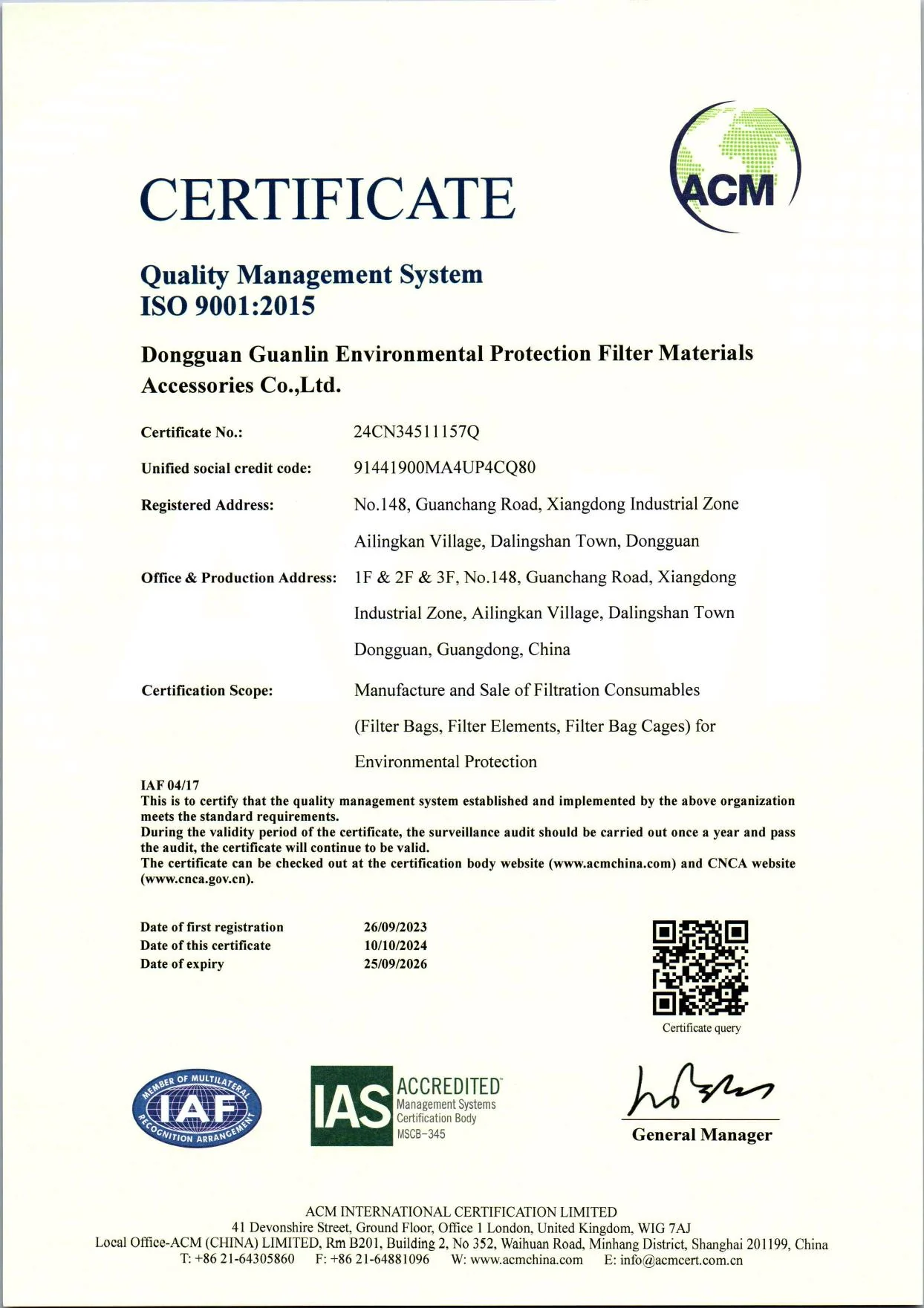 Quality Management System ISO 9001:2015 first-page preview