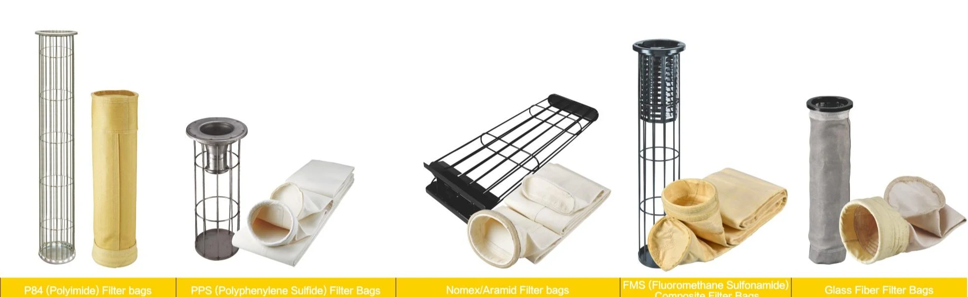 Non-PTFE filter bag families in the Guanlin catalogue